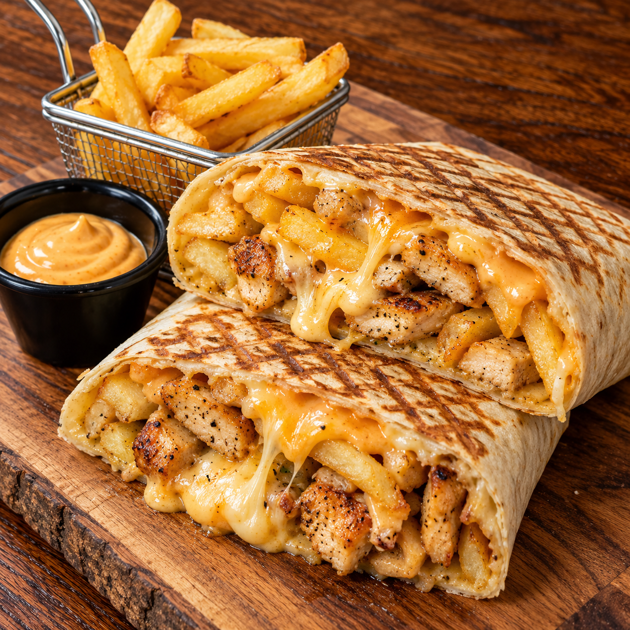 Wrap de pollo con queso y patatas