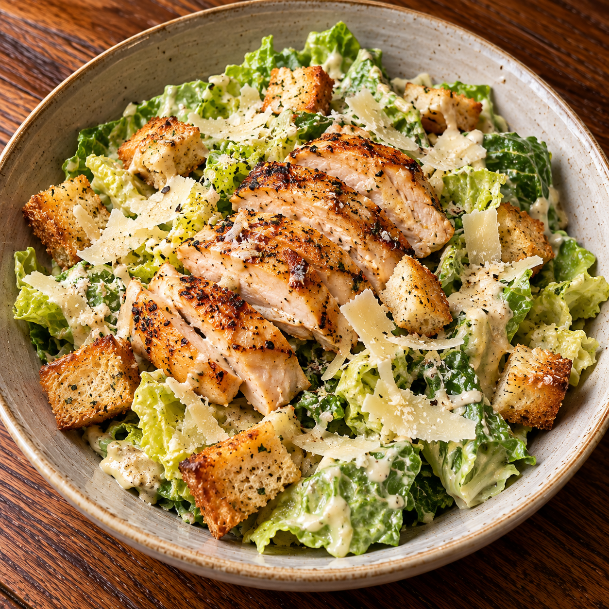 Ensalada César con pollo y picatostes